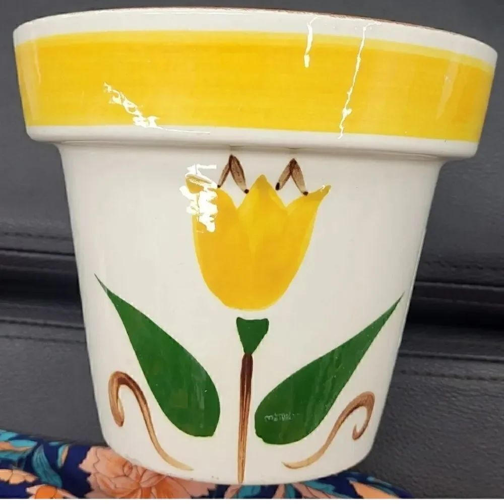 Vintage Pristine Unused Stangl Pottery Hand Paint Flower Pot 6" Diameter Gloss
